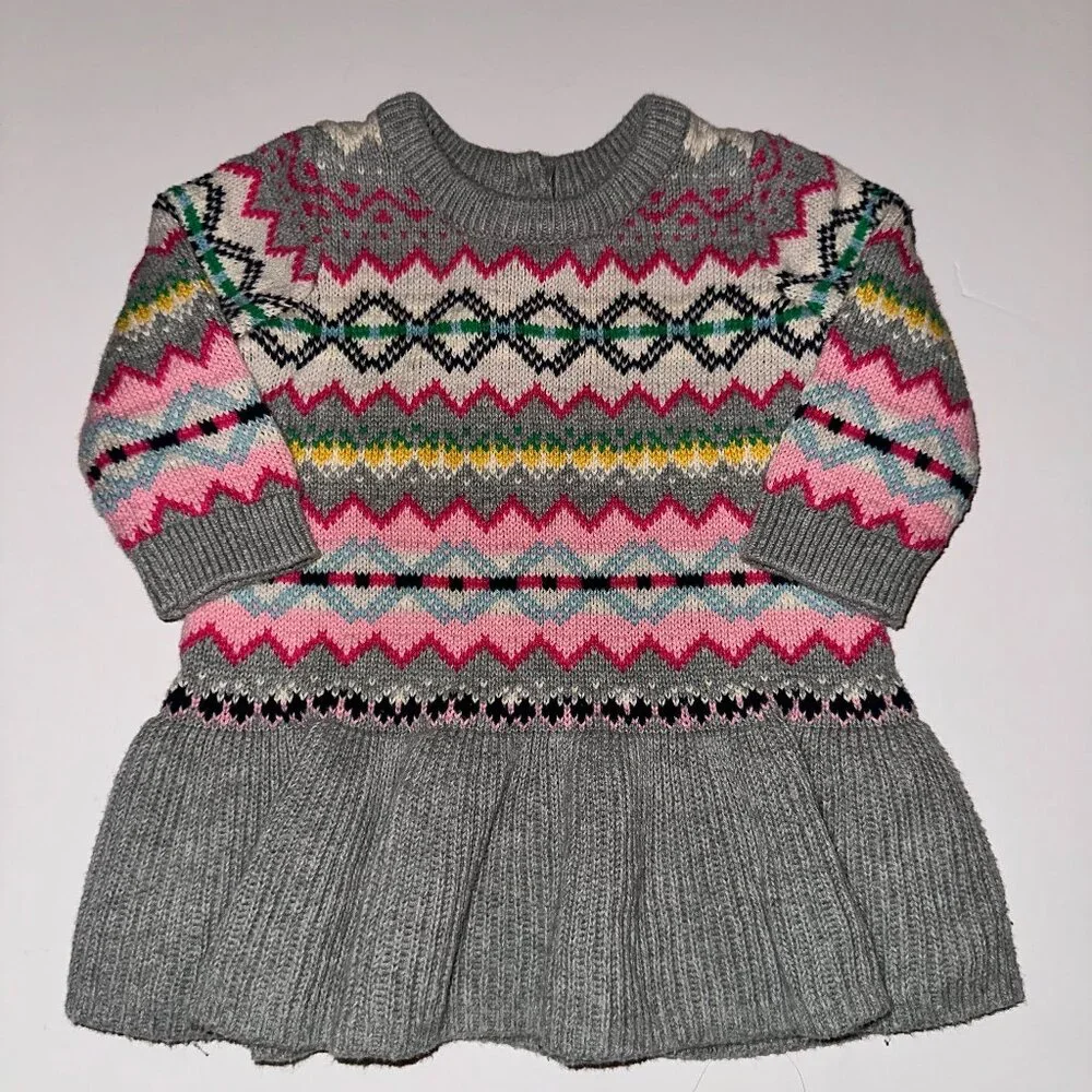 Girls BABY GAP Sweater Dress Pink & Gray 3-6m Infant Knit Long Sleeve